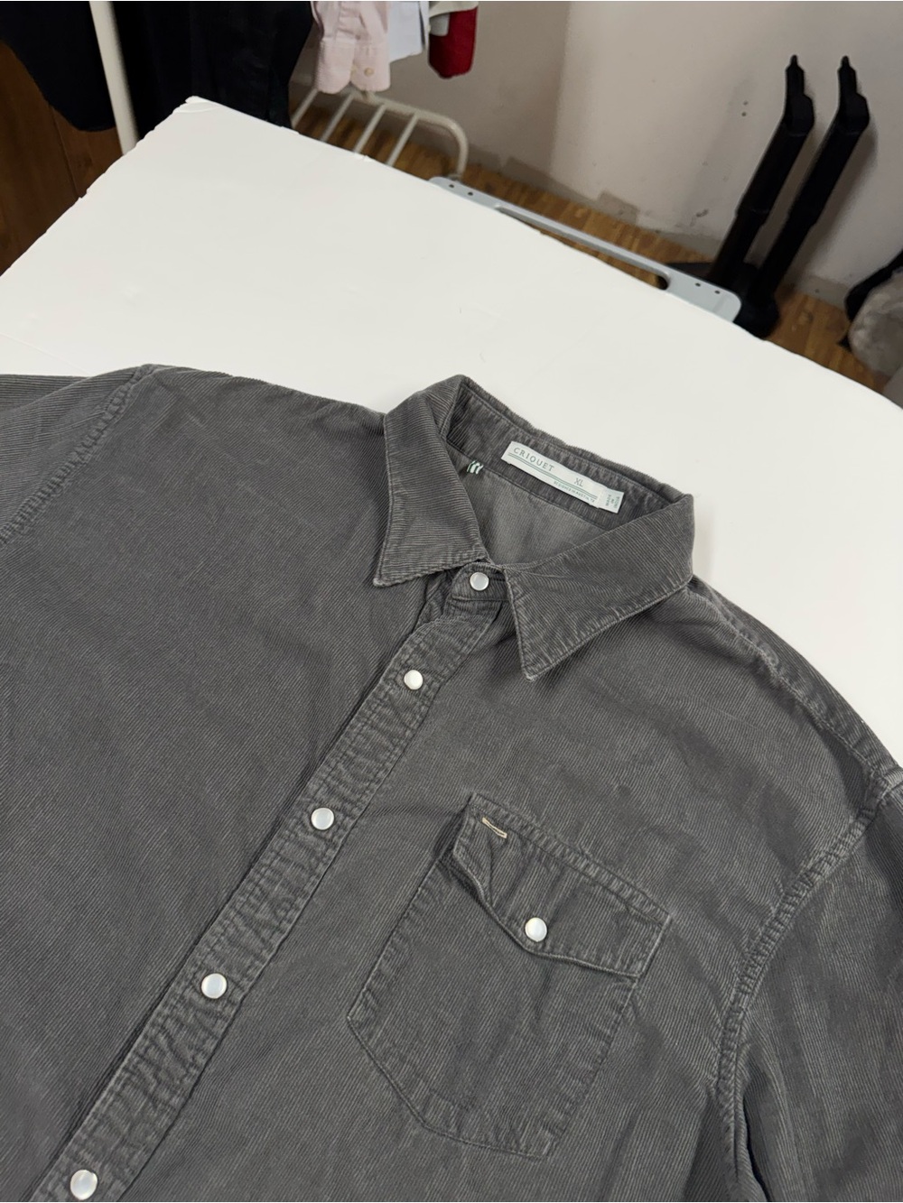 Criquet Shirt Mens XL Gray Corduroy Pearl Snap Western Button Up Casual Prep